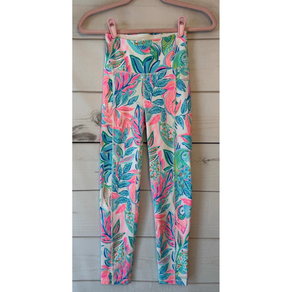 Lilly Pulitzer Luxletic High Waisted Tropical Floral Leggings Pink Blue XXS